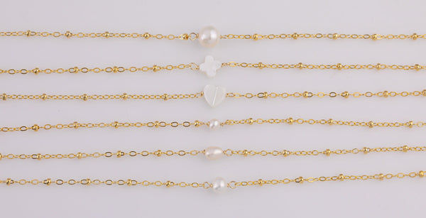 USA Gold Filled Permanent Jewelry Connectors Chained Pearl Connectors Real Gold Filled 2.5mm 6mm- Around 9 inches- Bracelet or Anklet