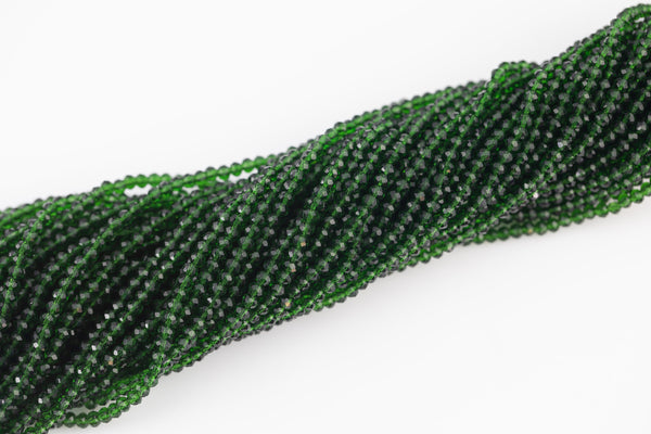 3mm Crystal Rondelle -2 or 5 or 10 STRANDS- Extra Fine-14 inches long about 100+ Beads - Forest Green