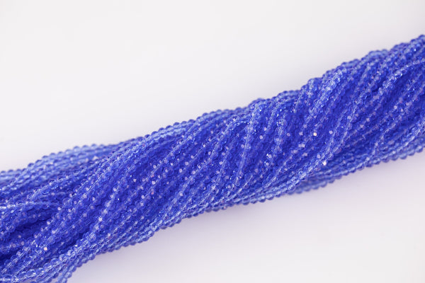 3mm Crystal Roundel Medium Blue Beads -2 or 5 or 10 STRANDS- Extra Fine-14 inches long about 100+ Beads