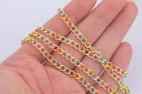 Dainty Multi color Enamel Chain Multicolor Rolo Cable Paperclip Cuban Curb Chain by Yard, Link Cable Thick Elongate Chain Roll Chain Jewelry