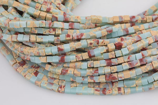 Natural Aqua Terra Jasper Beads 4mm Cube Beads Snakeskin Serpentine Square Natural Untreated Gemstone Beads 15.5" Strand