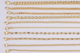16" 14k Gold Plated Anti-Tarnish Chains for Layering Cuban Rolo Mariners Ball Oval Singapore Curb with extender Tarnish Resistant