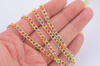 Dainty Multi color Enamel Chain Multicolor Rolo Cable Paperclip Cuban Curb Chain by Yard, Link Cable Thick Elongate Chain Roll Chain Jewelry