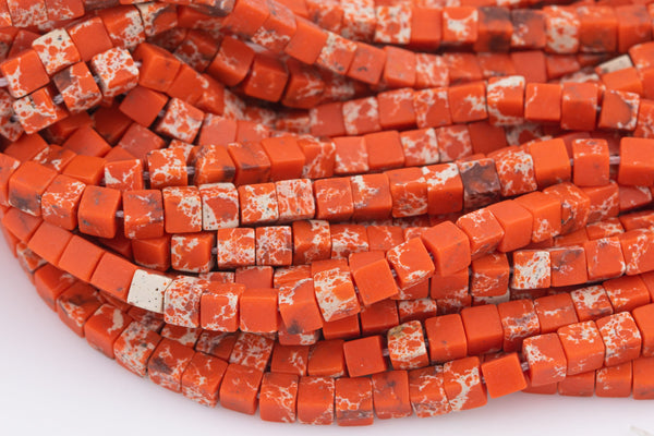 4mm Orange Aqua Terra Jasper Beads Snakeskin Serpentine Beads Cube Square Natural Gemstone Beads 15.5" Strand