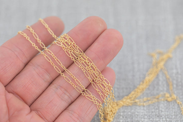 Gold Filled Textured Long Short 2.2x5.5mm, Italian 3 to 1 links, Wholesale, USA Made, Chain by foot Permanent Jewelry Chain