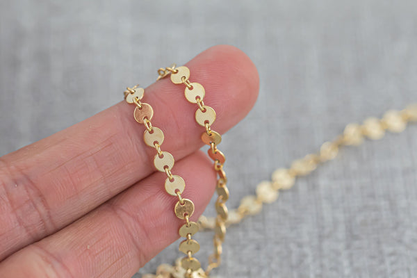 Sequin Disc Chain - 14K Gold Filled Chain by the Foot - USA Made - Perfect For Permanent Jewelry - Made in USA Permanent Jewelry Chain