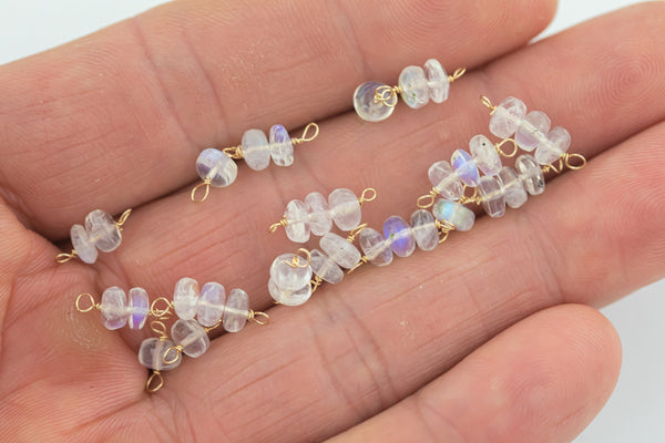 USA Gold Filled Permanent Jewelry Connectors Gemmy Rainbow Moonstone Connector 1420 Gold Filled 4-5mm 925 Sterling Silver