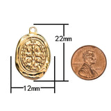 2pc 18k Gold Waxed Stamped Design Spanish Coin Catholic Pirate San Benito Necklace Charm Bead -Rustic Coin- 12x18mm Antique Old Coin Oval