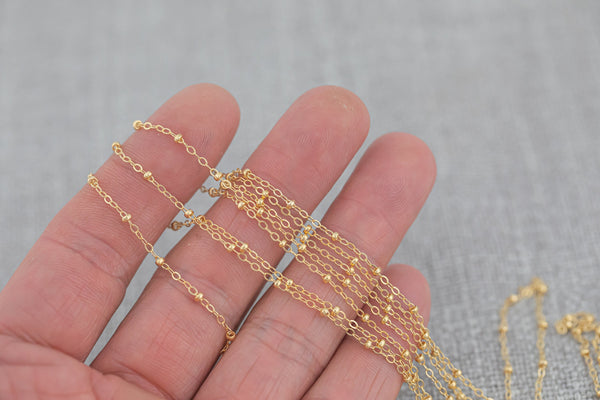 14kt Gold Filled 1.5mm Satellite Chain - Cable Chain with 2mm Balls - Chain for Permanent Jewelry - USA made-xc