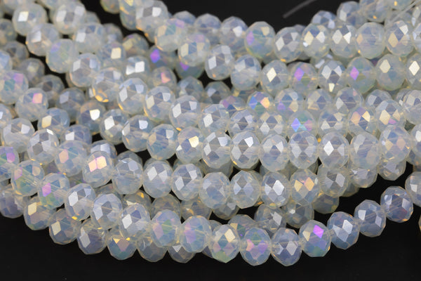 4mm 6mm 8mm 10mm - Milky Opal AB Rondelle-5 or 10 STRAND