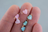 USA Gold Filled Permanent Jewelry Connectors Shell Heart Mother of Pearl Connector Charm Pink Blue 1420 Gold Filled 6mm 8mm Made in USA