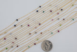 Gold filled Gemstone Satellite Chain Permanent Jewelry Connectors- Birthstone and gemstones- 50mm spacing- 2-4mm stone size- 10 feet or 50ft