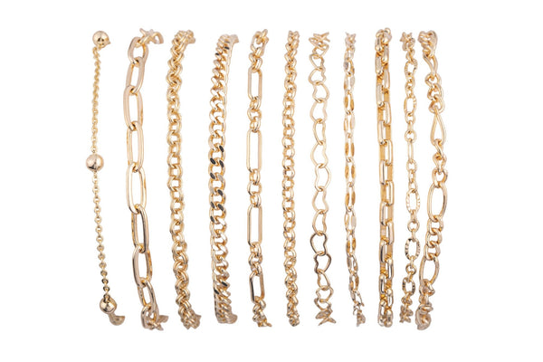 Modern Satellite Paperclip Charm Bracelet 18k Gold Bracelet Anklet Chain One Size Fits All 6.75 inches - 2 inch extender Tarnish Resistant