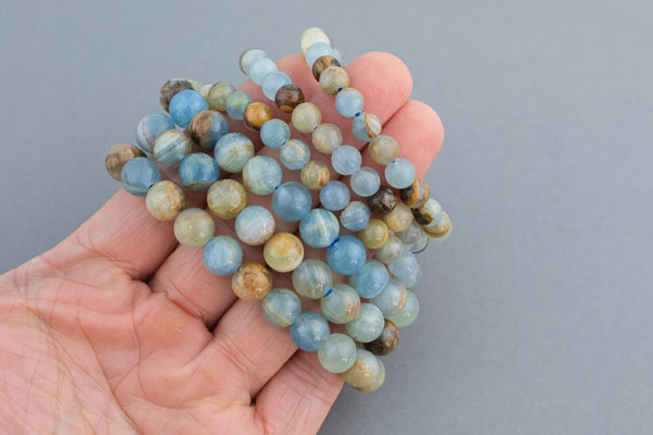 Lemurian Blue Calcite 8mm Stackable Round Natural Gemstone Bracelets - Handmade Bracelet Bracelet-
