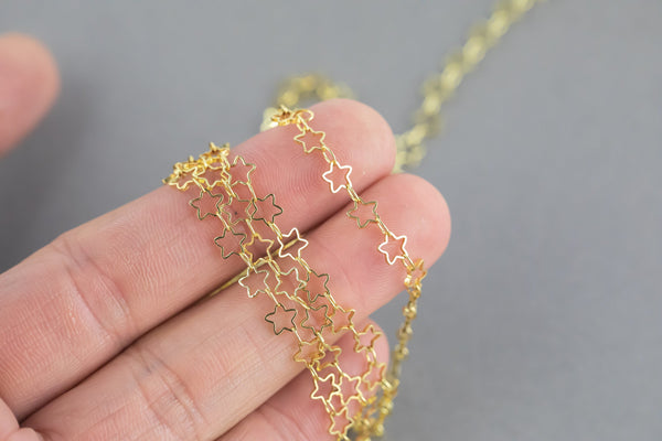 Star Chain Gold Plated Brass. High Quality 18 Karat Gold Plating. By THE YARD /3 feet