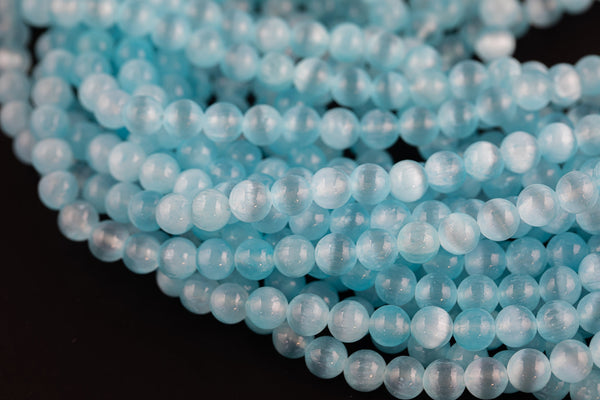 Aqua Color Selenite Beads Round Beads 6mm 8mm 10mm High Quality Real Genuine Selenite Gemstone 15.5" Strand Gemstone Beads