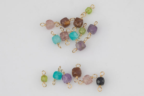 USA Gold Filled Permanent Jewelry Connectors Gemstone Cube Connectors Real Gold Filled