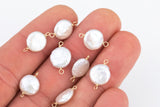 USA Gold Filled Natural Coin Pearl Connector Handmade Approx. 12-13mm. Made with Natural Freshwater Pearl and Connector or Charm