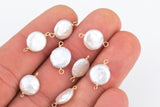 USA Gold Filled Natural Coin Pearl Connector Handmade Approx. 12-13mm. Made with Natural Freshwater Pearl and Connector or Charm