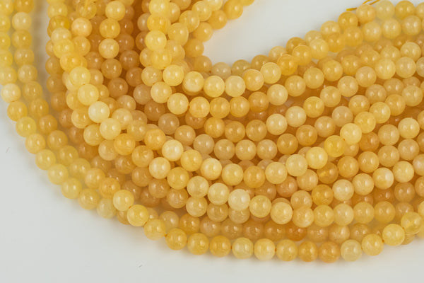 Yellow- JADE Smooth Round- 6mm 8mm 10mm 12mm-Full Strand 15.5 inch Strand AAA Quality