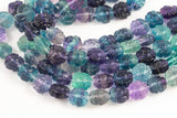 Natural Green Purple Fluorite Carved Daisy Sunflower Beads 12mm 3D Gemstone