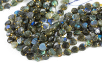 AAA Natural Labradorite Faceted Heart Beads 12mm Gemstone 15.5" Strand