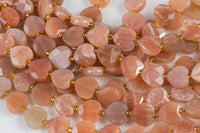 AAA Natural Pink Sunstone Faceted Heart Beads 12mm Gemstone 15.5" Strand