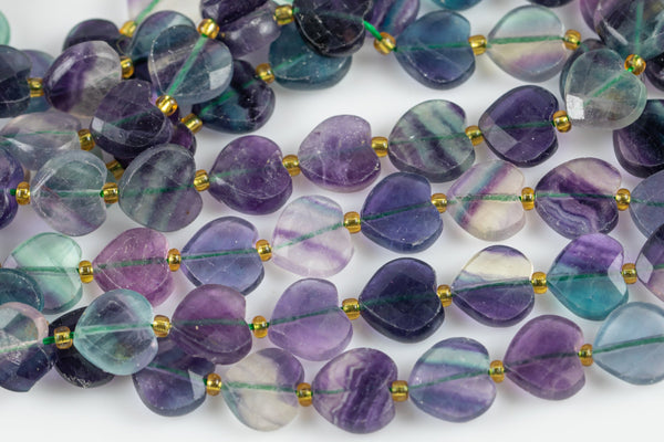 AAA Natural Rainbow Fluorite Faceted Heart Beads 12mm Gemstone 15.5" Strand