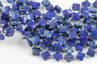 4 Four Leaf Clover Beads Natural Lapis Carved Faceted Flower Gemstone 15.5" Strand