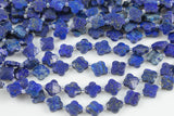 4 Four Leaf Clover Beads Natural Lapis Carved Faceted Flower Gemstone 15.5" Strand