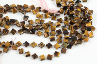 4 Four Leaf Clover Beads Natural Tiger Eye Carved Faceted Flower Gemstone 15.5" Strand