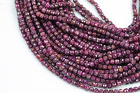 Natural Ruby Faceted Cube Beads Size 4mm 15.5" Strand