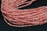 Natural Argentinian Rhodochrosite Faceted Cube Beads Size 4mm 15.5" Strand