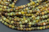 Natural Green Garnet Faceted Cube Beads Size 4mm 15.5" Strand