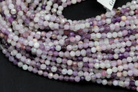 Natural Lepidolite Full Strands-15.5 inches-3mm- Nice Size Hole- Diamond Cutting, High Facets- Nice and Sparkly- Faceted Round