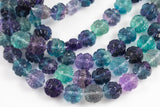 Natural Green Purple Fluorite Carved Daisy Sunflower Beads 12mm 3D Gemstone