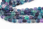 Natural Green Purple Fluorite Carved Daisy Sunflower Beads 12mm 3D Gemstone