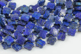 4 Four Leaf Clover Beads Natural Lapis Carved Faceted Flower Gemstone 15.5" Strand