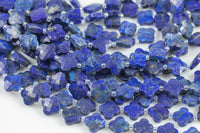 4 Four Leaf Clover Beads Natural Lapis Carved Faceted Flower Gemstone 15.5" Strand