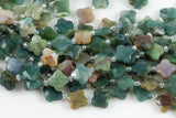 4 Four Leaf Clover Beads Natural Indian Agate Carved Faceted Flower Gemstone 15.5" Strand