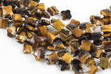 4 Four Leaf Clover Beads Natural Tiger Eye Carved Faceted Flower Gemstone 15.5" Strand