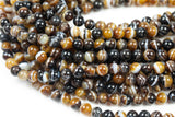 Natural Brown Sardonyx Agate 4mm 6mm 8mm 10mm 12mm Round Beads AAA Grade Amazing Eyes Bands Veins Antique Boho Mala Beads 15.5" Strand