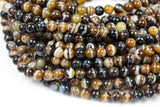 Natural Brown Sardonyx Agate 4mm 6mm 8mm 10mm 12mm Round Beads AAA Grade Amazing Eyes Bands Veins Antique Boho Mala Beads 15.5" Strand