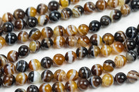 Natural Brown Sardonyx Agate 4mm 6mm 8mm 10mm 12mm Round Beads AAA Grade Amazing Eyes Bands Veins Antique Boho Mala Beads 15.5" Strand