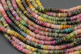 Natural Multicolor Tourmaline Heishi Rondelle Beads 4mm 5mm 6mm 7mm 8mm Watermelon Pink Green Gemstone 15.5" Strand