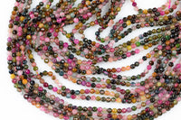 Natural Tourmaline Beads Full Strands-15.5 inches-4mm- Nice Size Hole- Diamond Cutting, High Facets- Nice and Sparkly- Faceted Round