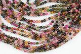 Natural Tourmaline Beads Full Strands-15.5 inches-4mm- Nice Size Hole- Diamond Cutting, High Facets- Nice and Sparkly- Faceted Round