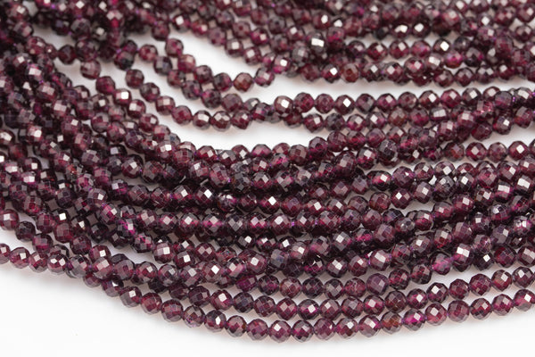 Natural Garnet - Full Strands-15.5 inches-4mm- Nice Size Hole- Diamond Cutting,High Facets-Nice and Sparkly-Faceted Round AAA Quality