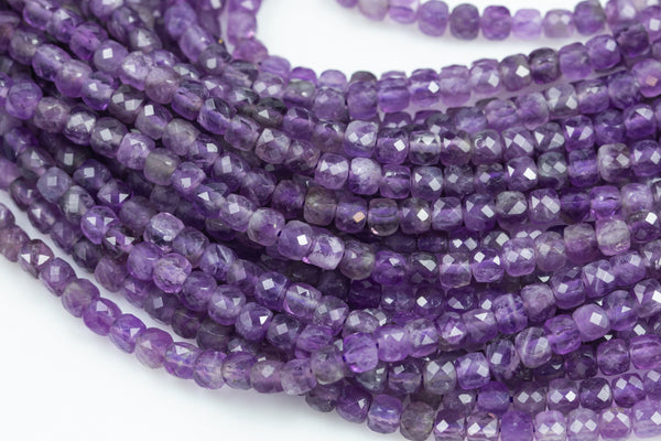 Amethyst Faceted Cube Beads Size 4mm 15.5" Strand