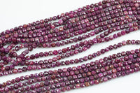 Natural Ruby Faceted Cube Beads Size 4mm 15.5" Strand